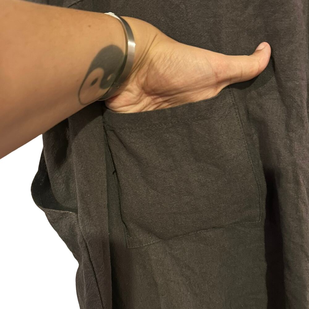 Oversized Gray Linen Blend Utility Overalls XL | Baggy Wide Leg Workwear Boho - Picture 7 of 7